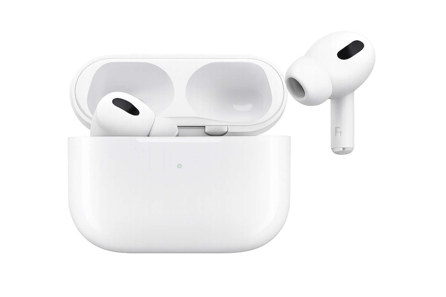 udělej mi fotku AirPods pro 2 jeden AirPods bude vyndaný z krabičky, pozadí chci pruhledne