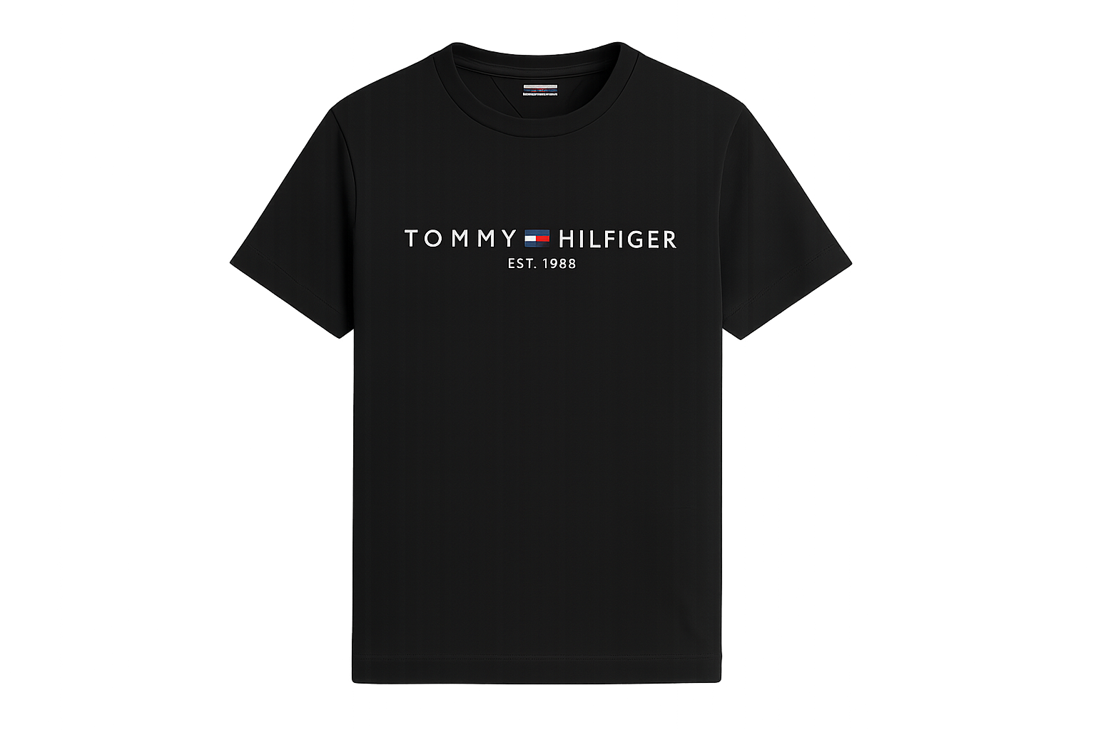 udělej mi obrázek černého Tommy hilfiger trika, bude to bez pozadí, pozadí bude průhledné 